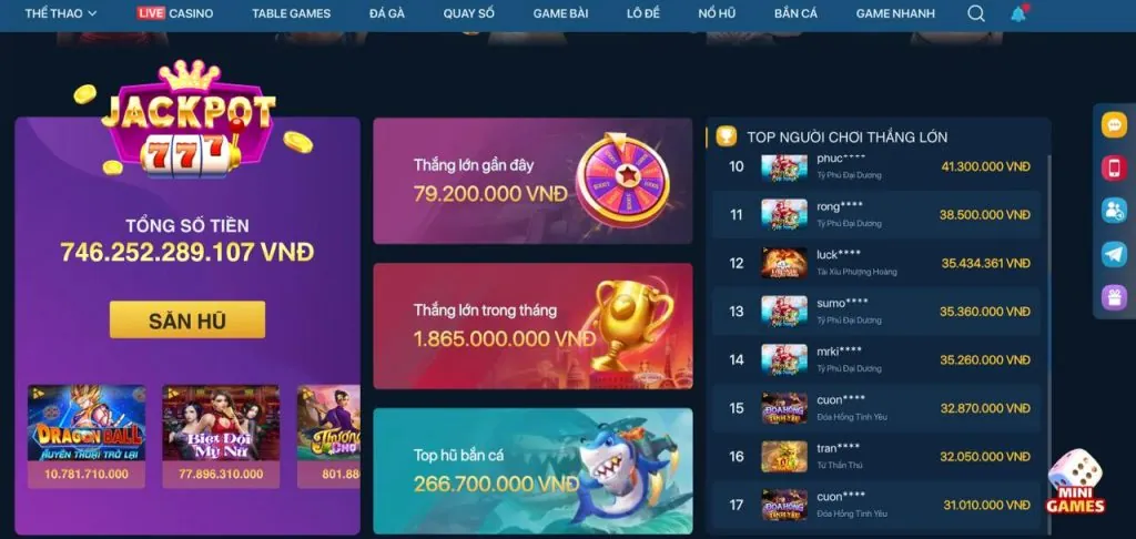 Hình ảnh các loại jackpot lũy tiến và cơ hội thắng lớn trong game nổ hũ